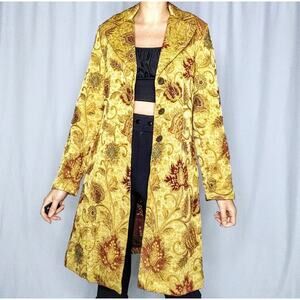 Vintage 90’s Y2K Brocade Gold Red duster Unique Tapestry Long Jacket XS Small
